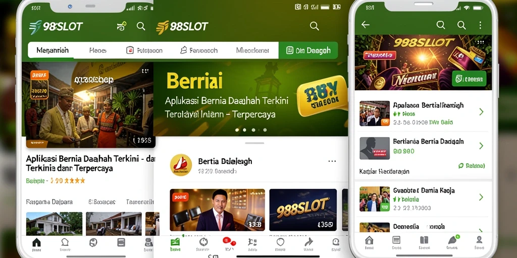 Antarmuka aplikasi 988SLOT menampilkan berita daerah terkini.