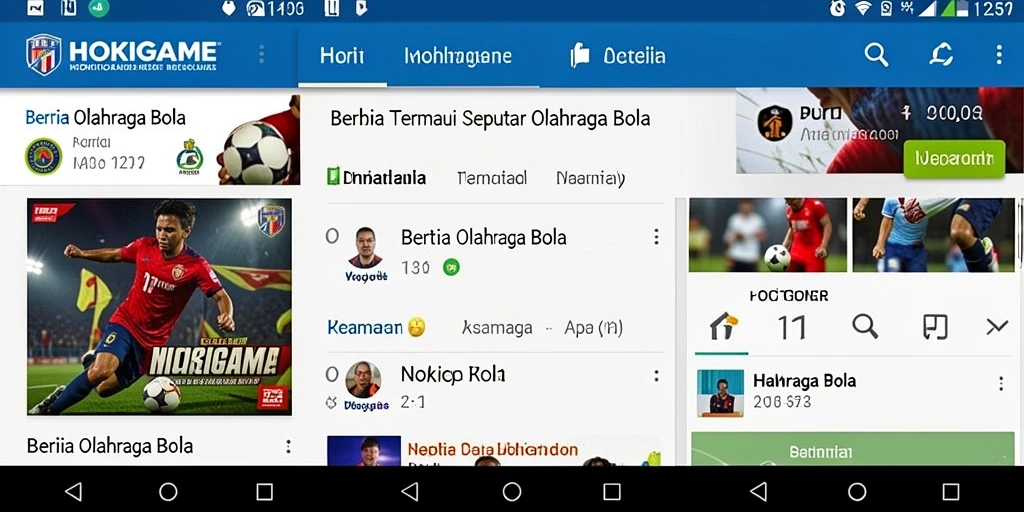 Antarmuka HOKIGAME menampilkan berita olahraga bola terkini.