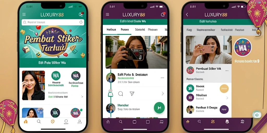 Tampilan antarmuka pengguna LUXURY88 untuk membuat stiker WA.